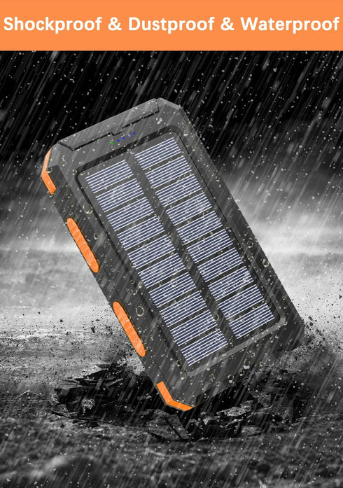 Solar Charger 20000mAh Power Bank Portable Solar Phone Charger, Camping Waterproof External Battery Charger for Cell Phone, 2 USB/LED Flashlight w...