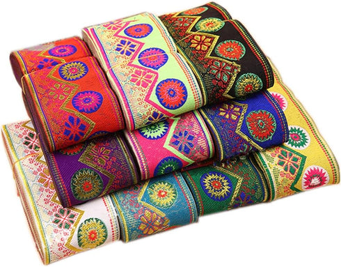 7 Yards Sunrise Sunset on The Moutain Jacquard Ribbon Suzani Floral Embroidered Woven Trim for Embellishment Craft Supplies (2inch, Red)...
