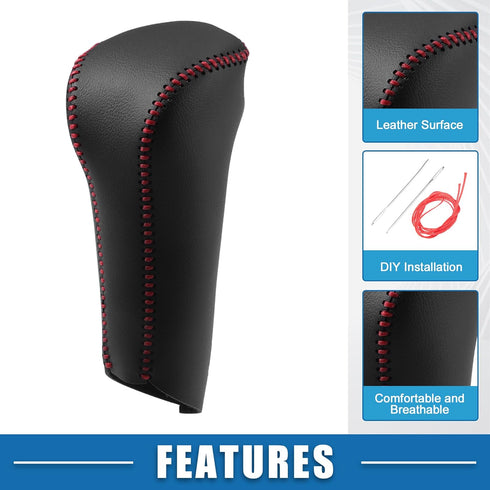 Gear Shift Head Knob Cover Transmission Lever Trim for Honda Civic 2006-2011 for Honda Ciimo 2011-2015 Faux Leather Black Red Stitches...