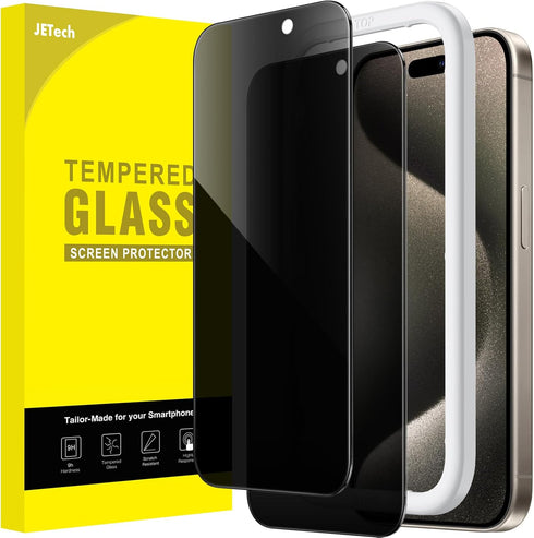 JETech Privacy Screen Protector for iPhone 15 Pro Max 6.7-Inch, Anti-Spy Tempered Glass Film with Easy Installation Tool, 2-Pack......