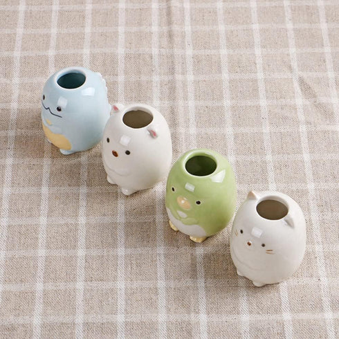 4Pcs Creative Animal Mini Toothbrush Holder Ceramic Cotton Swabs Toothpicks Toothbrush Stand Holder Organizer for Bathroom Vanity Countertops...