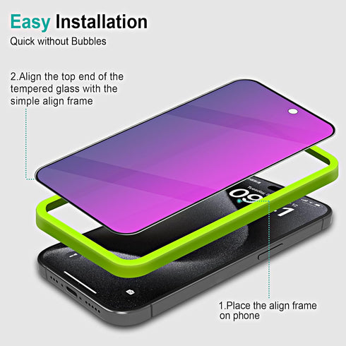 2 Pack Purple Privacy Screen Protector for iPhone 15 Pro 6.1 inch, 9H Anti-Spy Tempered Glass, Easy Installation, High Sensitivity, Case Friendly...