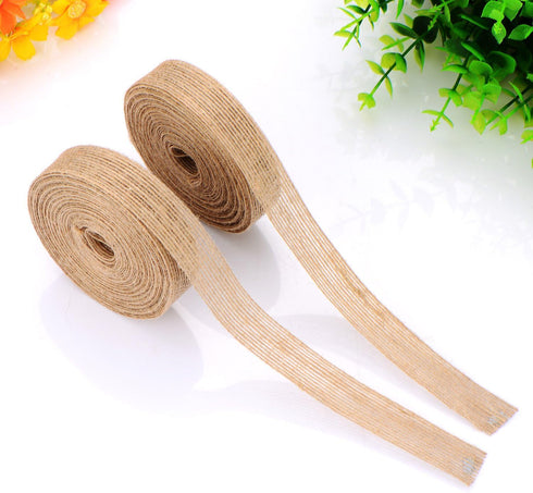 Pangda 2 Rolls Natural Burlap Fabric Ribbon Wedding Events DIY Craft Ribbon Brown Rustic Ribbon for Floral Garland Scrapbook Wrapping Home Decor, ...