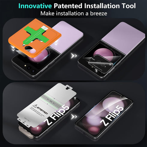 YWXTW [ 2023 Upgraded Alignment Tool for Samsung Galaxy Z Flip 5 Screen Protector, 2 Pack Inner Soft EPU + 2 Pack Front Tempered Glass + 2 PCS Met...