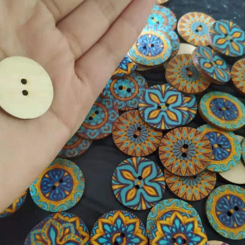 Wepetyo 400 Pcs Wooden Buttons, Mixed Random Blue Flower Painting Round 2 Holes Wood Wooden Buttons for Sewing Crafting(20mm,15mm,25mm)...
