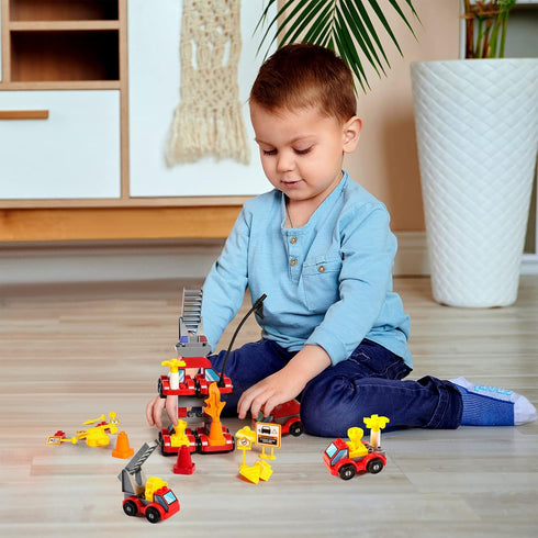 67 Pcs Fire Rescue Vehicles Building Blocks Set,4 Different Mini Fire Rescue Cars,4 In 1 Fire Truck Building Toy,Robot Brick Set for Goodie Bags,P...
