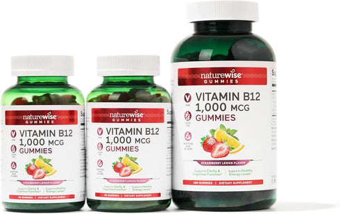NatureWise Vitamin B12 Gummies for Adults, 1000 mcg - Strawberry Lemon Flavor - Supports Daily Energy, Mental Clarity, Cognitive Function - Vegan,...