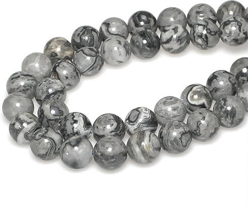 AAA Natural Map Stone Beads Gray Picasso Stone Beads for DIY Bracelet Making 15" (6mm)...