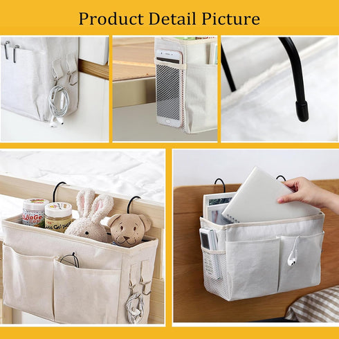 Bedside Caddy Organizer/Bedside Hanging Storage Bag Multi-Function Caddy for Bunk bed Hospital Beds Dorm Bed Rails, Holders Books Glasses Phones M...