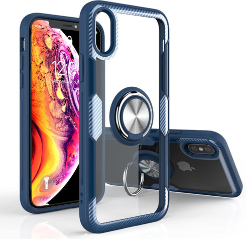 Kitoo Made in USA Designed for iPhone X/XS Max Case - Carbon Fiber Trim & Ring Stand | Anti-Yellowing | 12ft Drop Tested - Blue...
