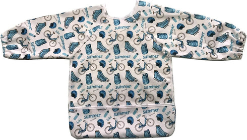 MUMBABY Baby Bib Sleeved Shirt with Pocket 1-3 Years Old Toddler Smock, Waterproof and Washable (Summer Bike)...