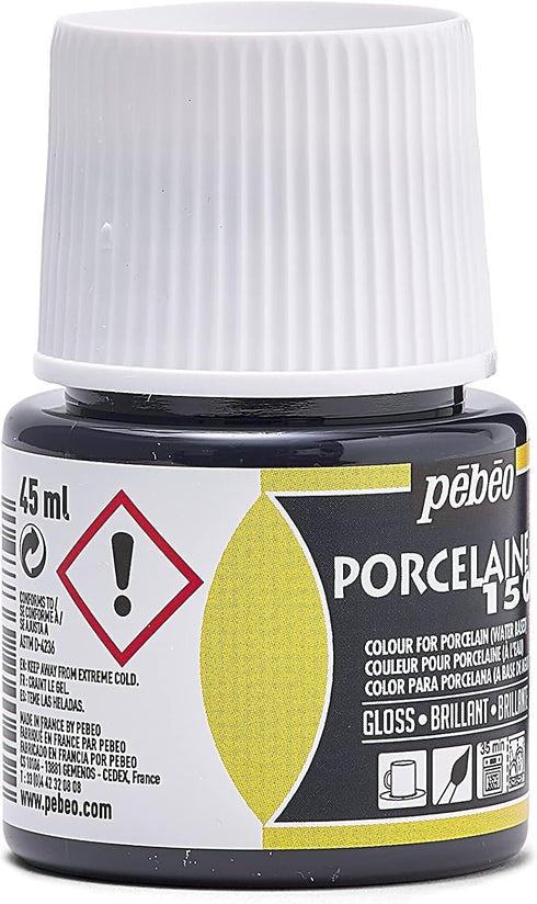 Pebeo Porcelaine 150, Water-Based High-Gloss Color Porcelain Paint, 45 ml Bottle - Abyss Black...