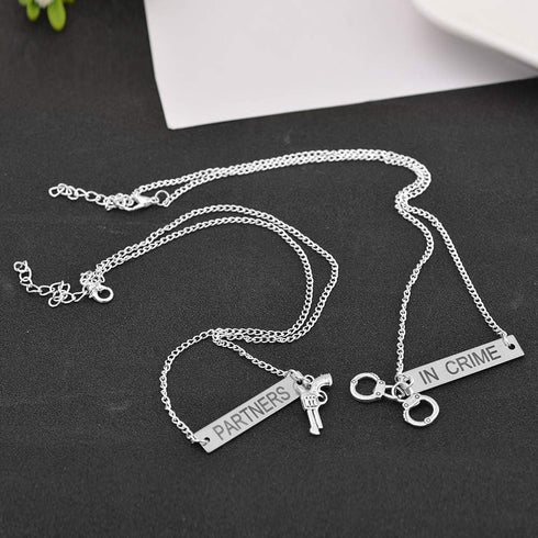 MJartoria Best Friend Necklaces Partners in Crime Engraved Friendship BFF Necklace for 2(Silver color3)...