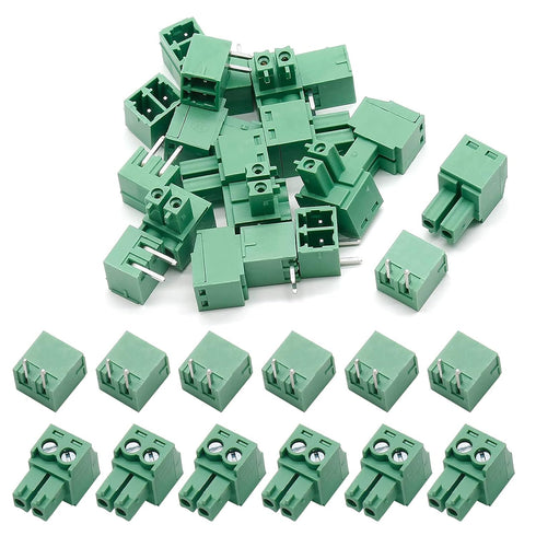 10Set 3.81mm Pitch Male Female 2-Pin PCB Screw Terminal Block Connector Plug KF2EDGK - Green, 300V 8A...