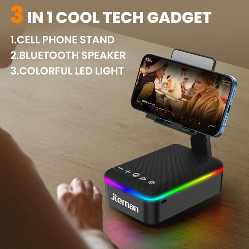 JTEMAN Gifts for Men Women,Cell Phone Stand with Bluetooth Speaker,LED Light,and Lanyard,Cool Tech Gadgets,Unique Birthday Gifts for Men Husband M...