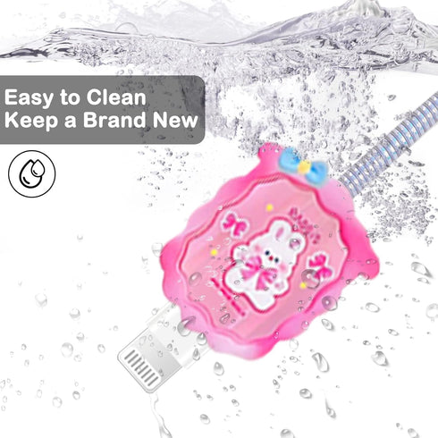 Cable Protector for iPhone Charger Cover Cute Kawaii Pink Bunny Rabbit Pattern Design,Data Line Cable USB Wire Cord Saver Charger Protector Design...