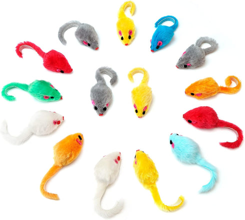 CHIWAVA 60PCS 4.1'' Furry Cat Toy Mice Rattle Small Mouse Kitten Interactive Play Assorted Color...