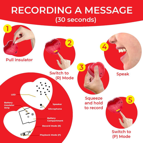EZSound Voice Recorder for Stuffed Animal | 2 Pack - 30 sec Voice Box for Stuffed Animal | Recording Safe Recordable Heart Button | Sound Module I...