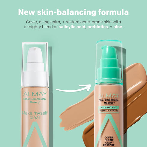 Almay Clear Complexion Acne Foundation Makeup with Salicylic Acid - Lightweight, Medium Coverage, Hypoallergenic, Fragrance-Free, for Sensitive Sk...