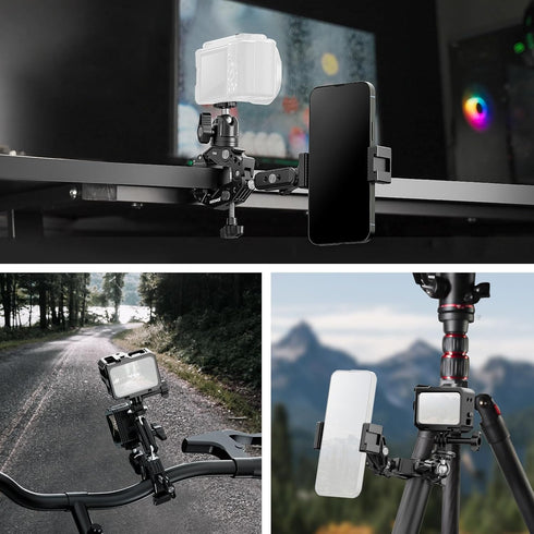 NEEWER Super Clamp with 3" Dual Ballhead Magic Arm, Ball Head Adapter, Cold Shoe, Phone Holder, Action Camera Clamp Mount for Flat/Round Surface C...