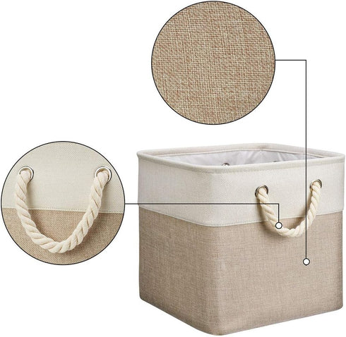 Robuy 3 Pack Storage Cube Bins Collapsible Sturdy cationic Fabric Storage Basket with Cotton Rope Handle For Organizing Shelf Nurery Home Colset 1...