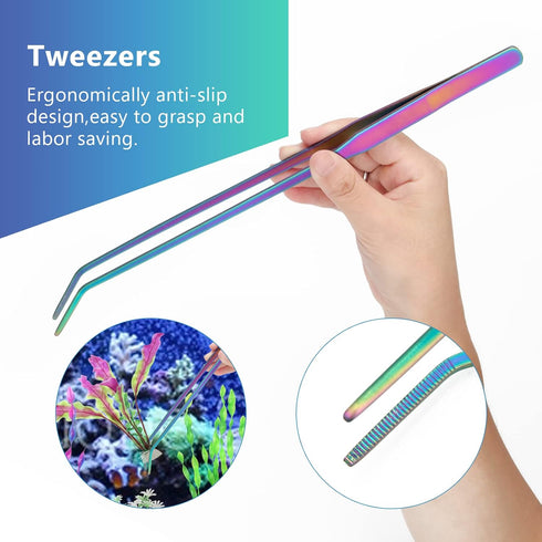 Quarium Aquascape Tools Kits, 4 in 1 Anti-Rust Aquatic Plant Aquascaping Tool Stainless Steel Black Tweezers Scissors Spatula for Aquarium Tank Cl...