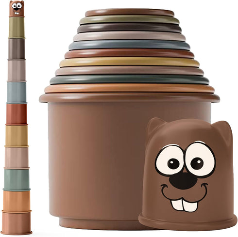 Kidsthrill Set Brown-theme Modern Design 11 Stacking Cups Baby Toys for Boys & Girls, Drain Holes for Baby Bath Toys Pool Toys and for Beach Sand ...