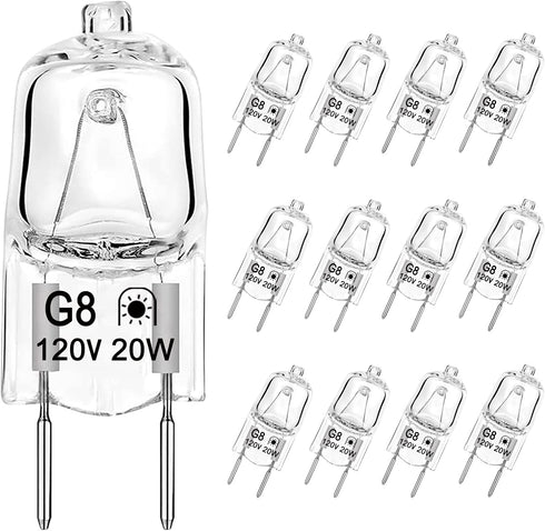 G8 Halogen Bulb 20W 120V Dimmable Xenon Bulb (12 Pack) G8 Base 2Pin T4 JCD Type 2700K Warm White Under Cabinet Puck Lighting Replacements...