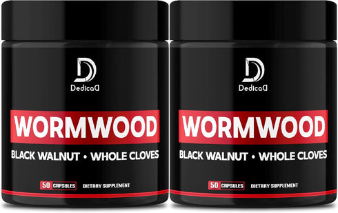 Wormwood Capsules - 12 Herbs Blended Black Walnut, Cloves, Ginger, Turmeric, Cinnamon, Apple, Quassia - 2 Packs 50 Capsules - Support Digestive, I...