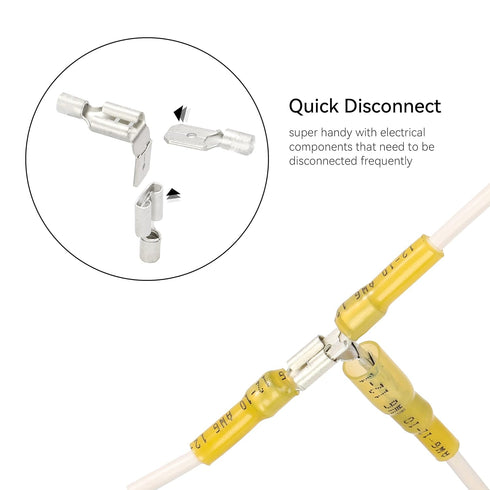 HKS 60PCS Piggyback Spade Connector Yellow 12-10 AWG - Heat Shrink Electrical Quick Disconnect Wire Connectors Kit - Tinned Red Copper - Automotiv...