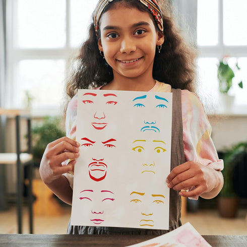 FINGERINSPIRE Facial Features Stencils 11.7x8.3 inch Emotions Sorrows and Joys Stencil Plastic Eyes Eyebrows Mouth Nose Patterns Template Reusable...