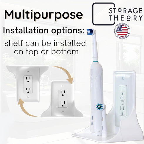 BeraTek Industries Power Perch Outlet Shelf with Cord Storage Strap – Small Wall Shelf for Home Organization – Shelving for Homepod Mini, Router S...