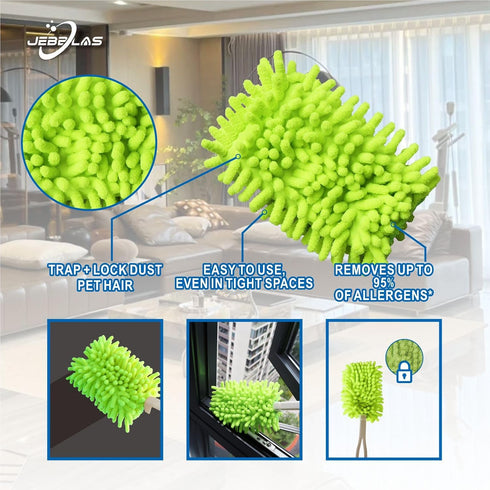 JEBBLAS Reusable Duster Refill Microfiber Duster Head for Name Brand Handle, 360 Heavy Duty Dusters Refills, Green, 4 Pack(Handle is Not Included)...