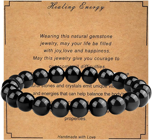 8mm Natural Black Obsidian Stretch Bracelet,Adjustable Hand Chain for Anxiety Relief,Birthday Christmas Gift for Mum Dad Hunsband...