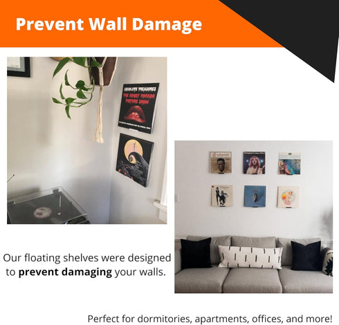 Vinyl Record Wall Mount- 5 Pack | No Wall Damage | Floating Shelf | Black & White Album Holder | Display Your Best LPs...