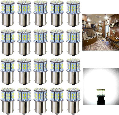 1156 1141 1003 7506 BA15S LED Bulbs Xenon White 20-Packs, Super Bright 3014 50-SMD LED Replacement for 12 Volt RV Camper Trailer Boat Trunk Interi...