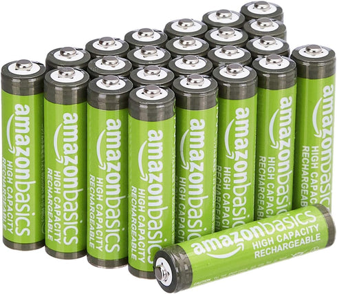 Amazon Basics 24-Pack Rechargeable AAA NiMH High-Capacity Batteries, 850 mAh, Recharge up to 500x Times, Pre-Charged...