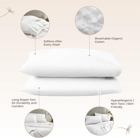 100% Organic Cotton Pillow Cases Queen Size Set of 2-100% Cotton Pillowcases GOTS Certified 300 Thread Count - Naturally Cooling Comfortable Breat...