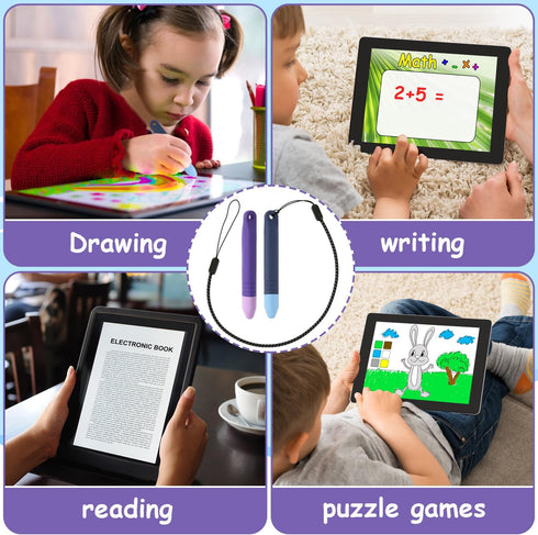 2pcs Kid-Friendly Stylus Pens for Touchscreen, Crayon Stylus Pen & Tethers Anti-Rolling Children's Touch Screen Stylus Capacitive Tablet Stylus fo...