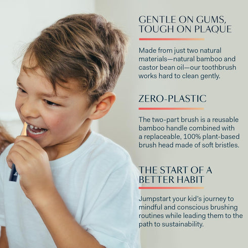 Better & Better Natural Bamboo Toothbrush for Kids | Extra Soft Bristle Toothbrush | 100% Plant-Based | Reusable Handle, Replaceable Brush Head | ...
