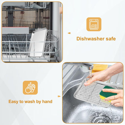 TeamFar Toaster Oven Tray and Rack Set, 9.3’’ x 7’’ x 1’’, Stainless Steel Toaster Oven Pan Broiler Pan, Non Toxic & Healthy, Easy Clean & Dishwas...
