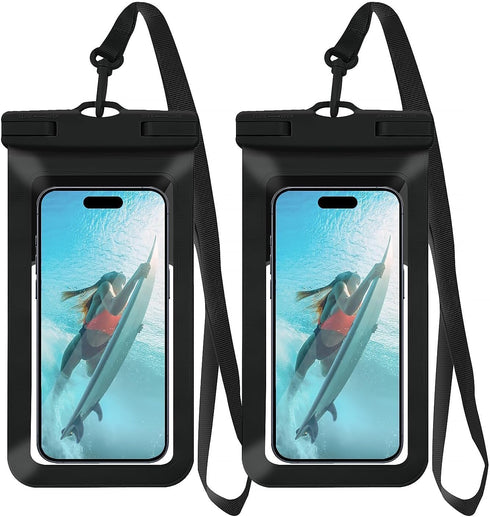 Universal Waterproof Phone Case, Certified and Lightweight IPX8 Beach Travel Essentials for iPhone 15 14 13 Pro Max, 2 Pack-Black & Black...