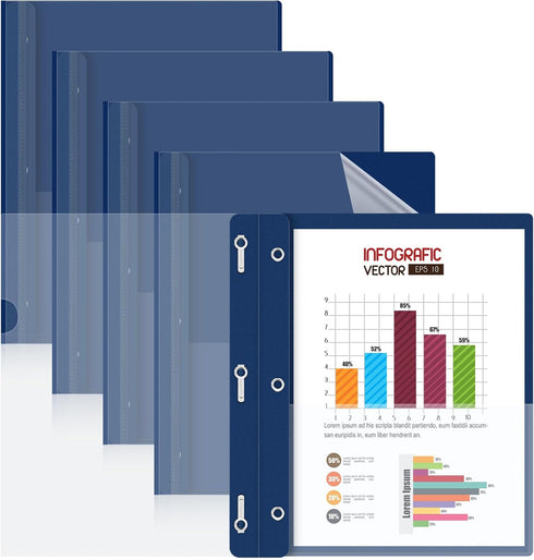 HAUTOCO 5 Pack Plastic Report Covers with 3 Prongs Fasteners Clear Front Resume Portfolio Folder for 8.5x11 Letter Size Paper, Presentation Docume...