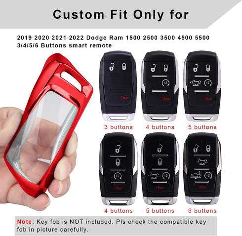 QBUC for RAM Key Fob Cover with Keychain Clip Soft TPU Key Case Compatible with 2019 2020 2021 2022 Dodge Ram 1500 2500 3500 4500 5500 Smart Remot...