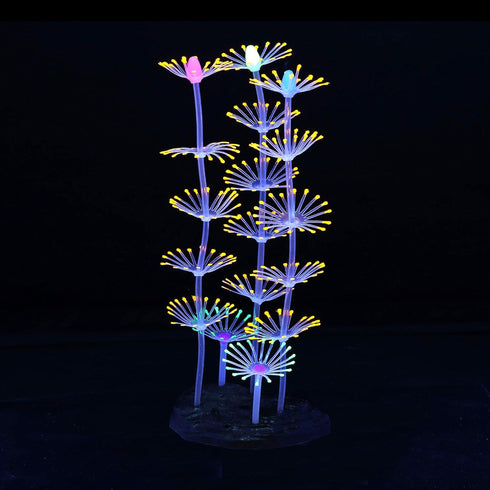 Glowing Fish Tank Decorations Plants, 4 pcs Glow Aquarium Decorations, Glowing Coral Plant Ornaments Lotus Kelp and Anemone...