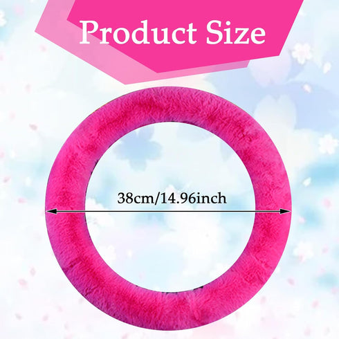Fluffy Steering Wheel Cover for Women & Girls,Soft Furry Steering Wheel Cover Warm Fuzzy Steering Wheel Cover Non-Slip Universal Fit 15 Inch (Rose...