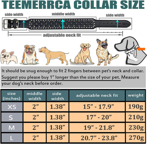 teemerryca Sturdy Wide Black PU Leather Silver Spiked Dog Collars with a Squeak Ball for Medium Large Breed Boy Pet, Pit bulls/Bulldog/Boxer/Dober...