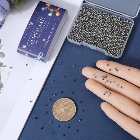 SUNNYCLUE 1 Box 3000Pcs Stainless Steel Beads Bulk 2mm Tiny Mini Round Bead Spacers Ball Beads Crimp Beads Seamed Rondelle Loose Spacer Beads for ...