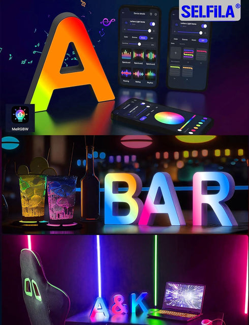 Cute Nightstand Desk Letter Lamps - Alphabet character LED Letter Lights Smart APP with Music Sync Beside Table Lamp for Bedroom Nightstand Gift R...