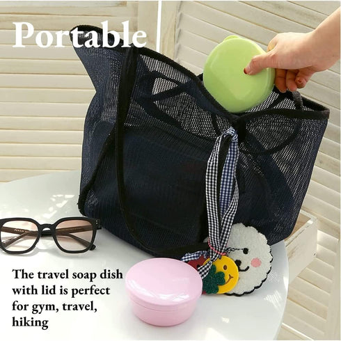 Portable Round Soap Dishes, Plastic Travel Soap Holder Case,Soap Container with Lid Leak-Proof Drain,Soap Box for Home Traveling Outdoor Hiking Ca...